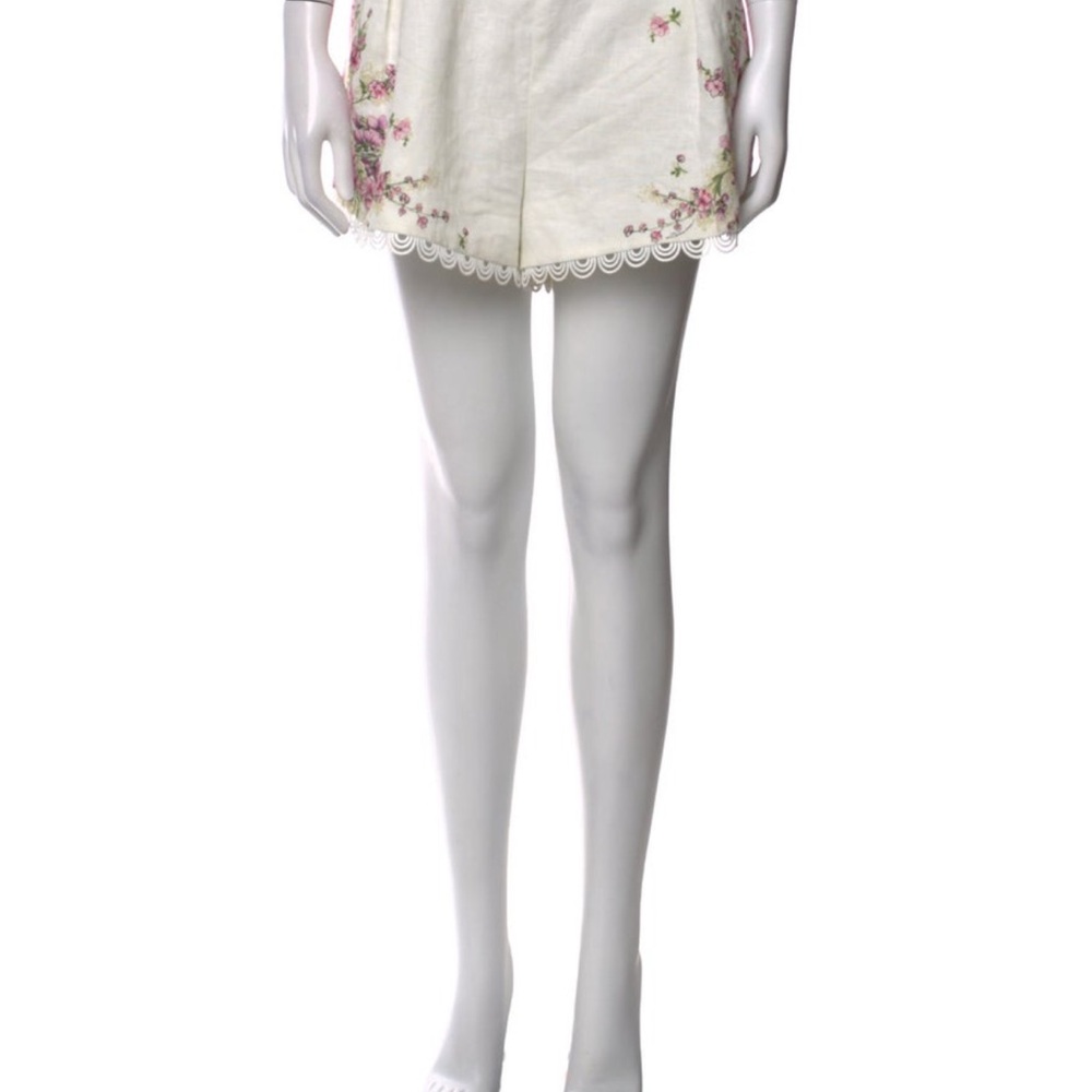 Zimmermann White Floral High Waist Shorts